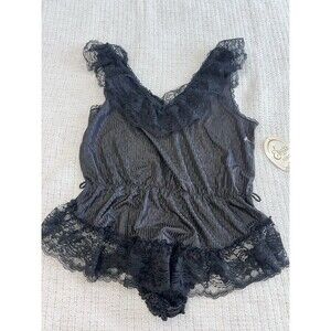 Vtg Elissia Black Teddy Lacy Women’s Sz Large Bodysuit USA Sexy Lingerie NWT